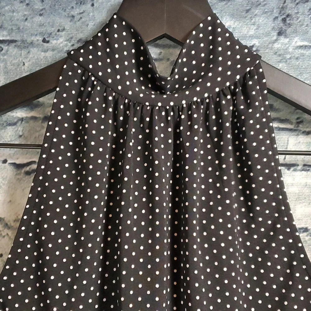 White House Black Market | Retro Rockabilly Black White Polka Dot Halter Top - Picture 2 of 10